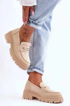 New Damskie Zamszowe Wsuwane Mokasyny Beżowe Pure Love Damskie Mokasyny Na Platformie|Mokasyny Damskie Zamszowe