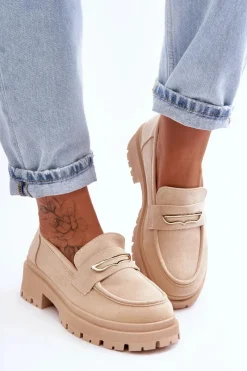 New Damskie Zamszowe Wsuwane Mokasyny Beżowe Pure Love Damskie Mokasyny Na Platformie|Mokasyny Damskie Zamszowe