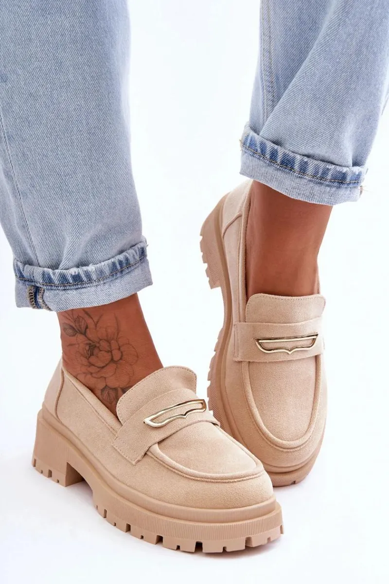 New Damskie Zamszowe Wsuwane Mokasyny Beżowe Pure Love Damskie Mokasyny Na Platformie|Mokasyny Damskie Zamszowe