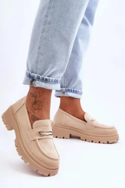 New Damskie Zamszowe Wsuwane Mokasyny Beżowe Pure Love Damskie Mokasyny Na Platformie|Mokasyny Damskie Zamszowe