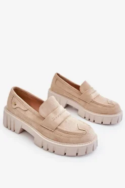 Online Damskie Zamszowe Wsuwane Półbuty Beżowe Fiorell Damskie Mokasyny Damskie Zamszowe