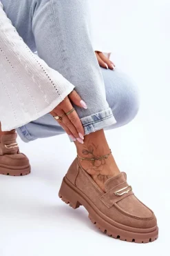 Mokasyny Na Platformie|Mokasyny Damskie Zamszowe>Boto Damskie Zamszowe Wsuwane Mokasyny Ciemnobeżowe Pure Love