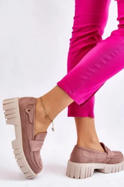 Sale Damskie Zamszowe Wsuwane Półbuty Jasnobrązowe Fiorell Damskie Mokasyny Damskie Zamszowe