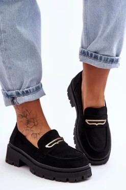 Outlet Damskie Zamszowe Wsuwane Mokasyny Czarne Pure Love Damskie Mokasyny Na Platformie|Mokasyny Damskie Zamszowe