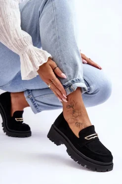 Outlet Damskie Zamszowe Wsuwane Mokasyny Czarne Pure Love Damskie Mokasyny Na Platformie|Mokasyny Damskie Zamszowe