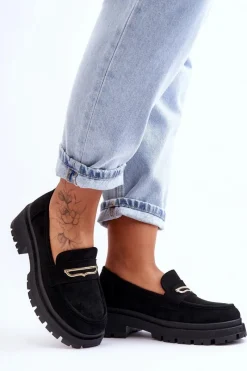 Outlet Damskie Zamszowe Wsuwane Mokasyny Czarne Pure Love Damskie Mokasyny Na Platformie|Mokasyny Damskie Zamszowe