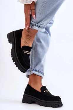 Outlet Damskie Zamszowe Wsuwane Mokasyny Czarne Pure Love Damskie Mokasyny Na Platformie|Mokasyny Damskie Zamszowe