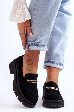 Outlet Damskie Zamszowe Wsuwane Mokasyny Czarne Pure Love Damskie Mokasyny Na Platformie|Mokasyny Damskie Zamszowe