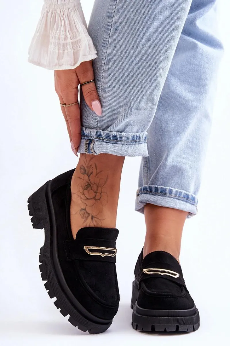 Outlet Damskie Zamszowe Wsuwane Mokasyny Czarne Pure Love Damskie Mokasyny Na Platformie|Mokasyny Damskie Zamszowe