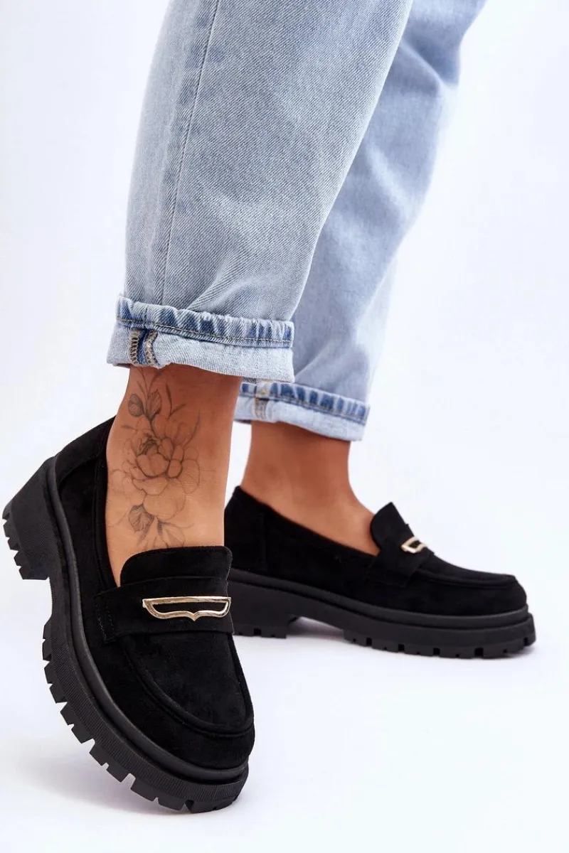 Outlet Damskie Zamszowe Wsuwane Mokasyny Czarne Pure Love Damskie Mokasyny Na Platformie|Mokasyny Damskie Zamszowe