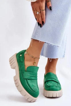 Online Boto Damskie Zamszowe Wsuwane Półbuty Zielone Fiorell