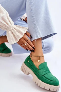 Online Boto Damskie Zamszowe Wsuwane Półbuty Zielone Fiorell