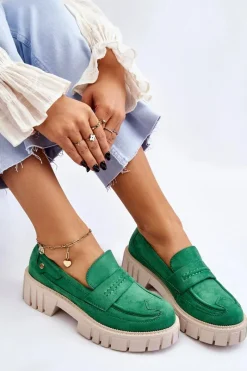 Online Boto Damskie Zamszowe Wsuwane Półbuty Zielone Fiorell
