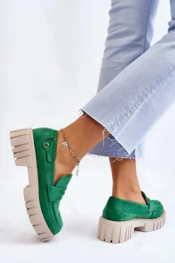 Online Boto Damskie Zamszowe Wsuwane Półbuty Zielone Fiorell