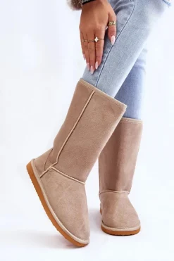 Śniegowce Damskie>Boto Damskie Zamszowe Wysokie Śniegowce Ocieplane Beżowe Reyma