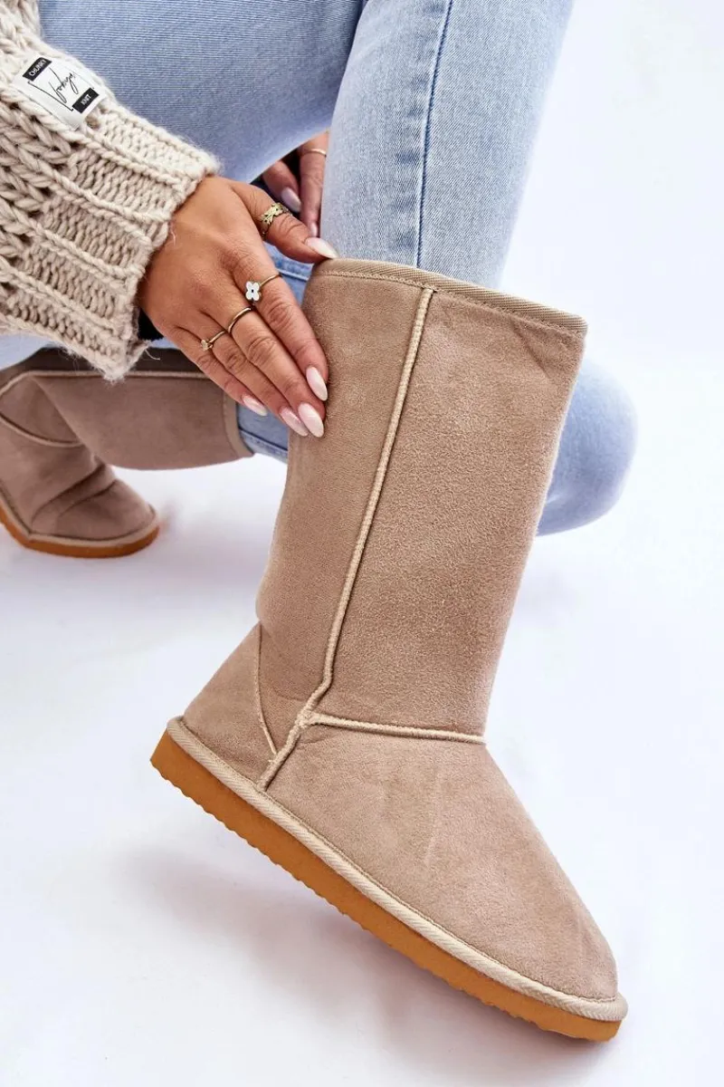 Śniegowce Damskie>Boto Damskie Zamszowe Wysokie Śniegowce Ocieplane Beżowe Reyma