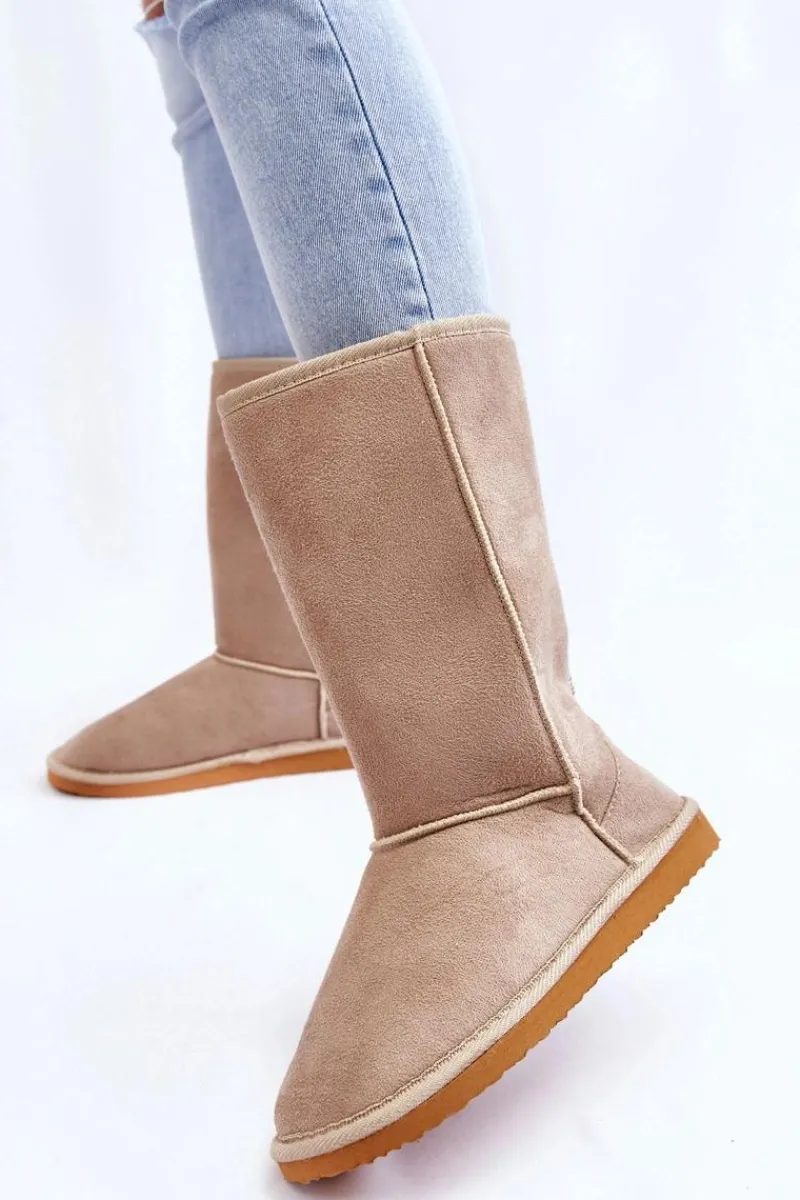 Śniegowce Damskie>Boto Damskie Zamszowe Wysokie Śniegowce Ocieplane Beżowe Reyma