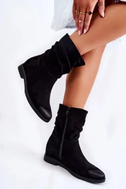 Best Boto Damskie Zamszowe Wysokie Botki Czarne Venis