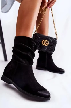 Best Boto Damskie Zamszowe Wysokie Botki Czarne Venis