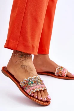 Best Boto Damskie Zdobione Klapki Pomarańczowe Bellisa