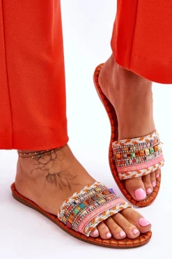 Best Boto Damskie Zdobione Klapki Pomarańczowe Bellisa