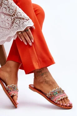 Best Boto Damskie Zdobione Klapki Pomarańczowe Bellisa