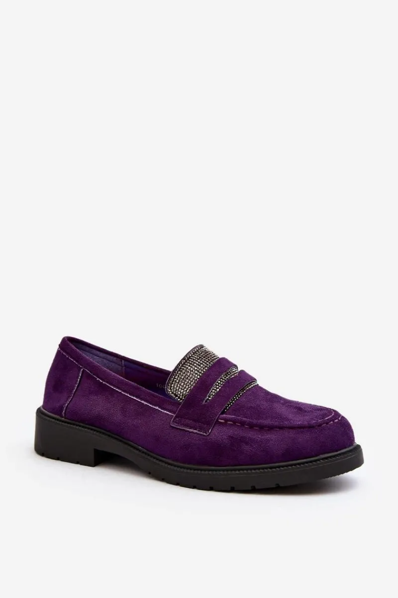 Loafersy Damskie|Mokasyny Płaskie>Boto Damskie Zdobione Mokasyny Fioletowe Dananei
