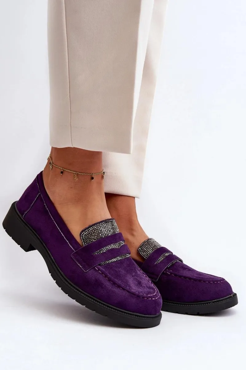 Loafersy Damskie|Mokasyny Płaskie>Boto Damskie Zdobione Mokasyny Fioletowe Dananei