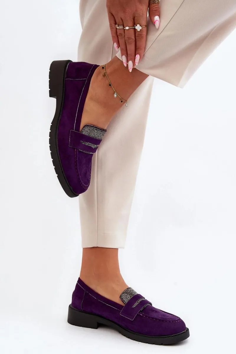 Loafersy Damskie|Mokasyny Płaskie>Boto Damskie Zdobione Mokasyny Fioletowe Dananei