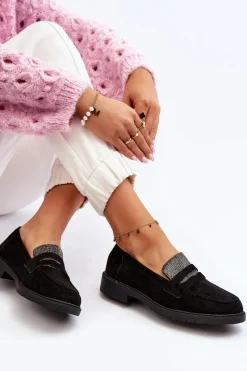 Discount Boto Damskie Zdobione Mokasyny Czarne Dananei