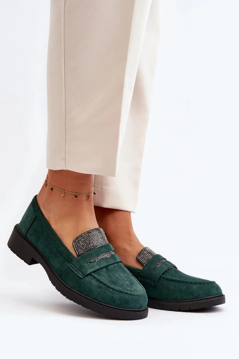 Loafersy Damskie|Mokasyny Płaskie>Boto Damskie Zdobione Mokasyny Ciemnozielone Dananei