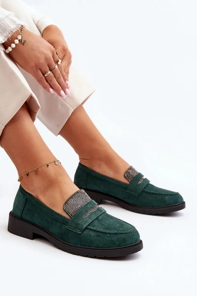 Loafersy Damskie|Mokasyny Płaskie>Boto Damskie Zdobione Mokasyny Ciemnozielone Dananei