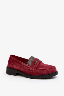 Sale Damskie Zdobione Mokasyny Bordowe Dananei Damskie Loafersy Damskie|Mokasyny Płaskie