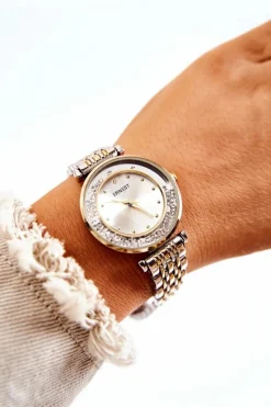 Clearance Ernest Damskie Zegarek Na Bransolecie Z Cyrkoniami Srebrno-Złoty