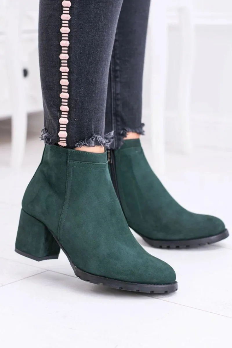 Outlet Boto Damskie Zielone Skórzane Botki Na Słupku Nicole