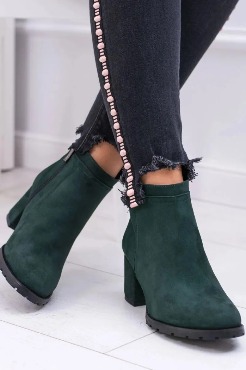 Outlet Boto Damskie Zielone Skórzane Botki Na Słupku Nicole