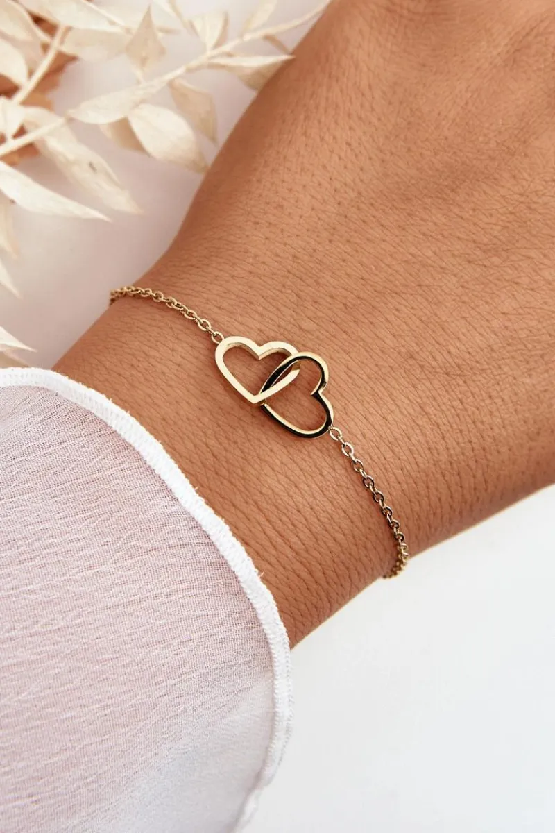 Clearance Delikatna Bransoletka Z Sercami Złota Bransoletki