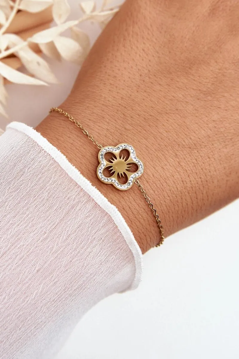 Bransoletki>Glam Chic Delikatna Damska Bransoletka Z Kwiatkiem Złota