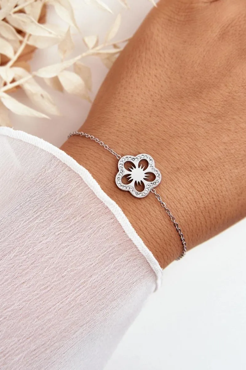 Bransoletki>Glam Chic Delikatna Damska Bransoletka Z Kwiatkiem Srebrna