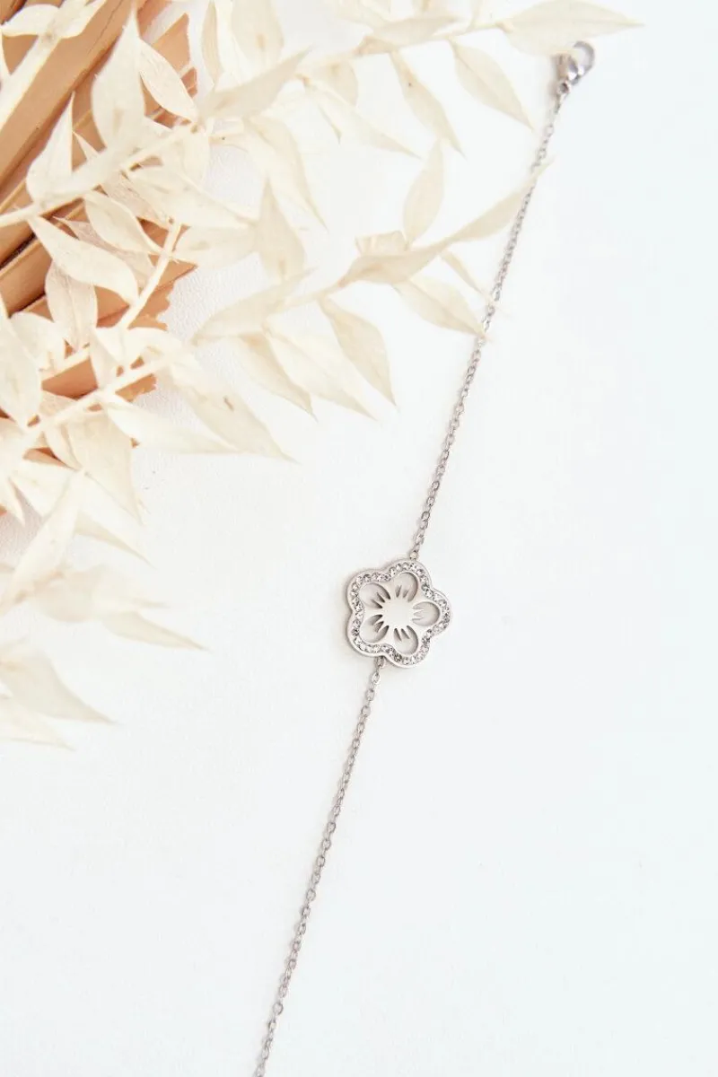 Bransoletki>Glam Chic Delikatna Damska Bransoletka Z Kwiatkiem Srebrna