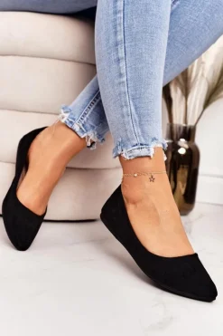 New Boto Delikatne Baleriny W Szpic Zamszowe Czarne Dermeno