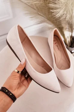 Baleriny Klasyczne>Boto Delikatne Baleriny W Szpic Zamszowe Beżowe Dermeno