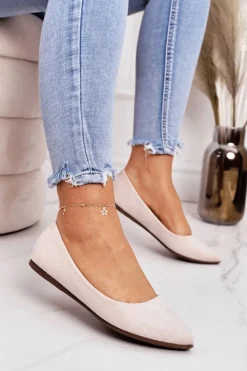 Baleriny Klasyczne>Boto Delikatne Baleriny W Szpic Zamszowe Beżowe Dermeno