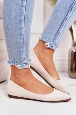 Baleriny Klasyczne></noscript>Boto Delikatne Baleriny W Szpic Zamszowe Beżowe Dermeno