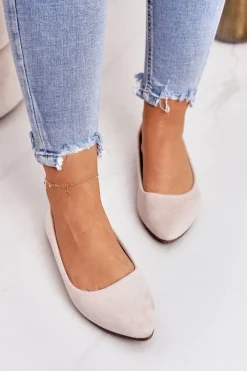 Baleriny Klasyczne></noscript>Boto Delikatne Baleriny W Szpic Zamszowe Beżowe Dermeno