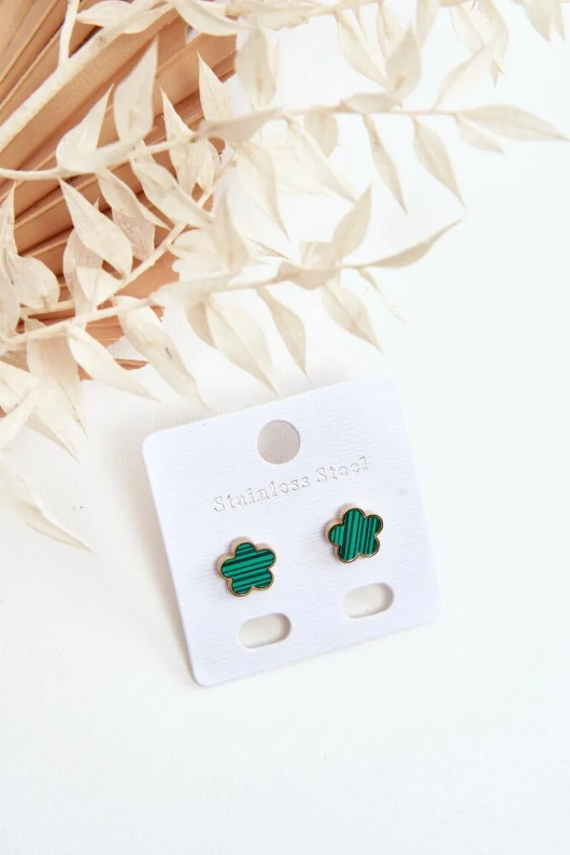 Kolczyki>Glam Chic Delikatne Kolczyki Kwiaty Zielono-Złote