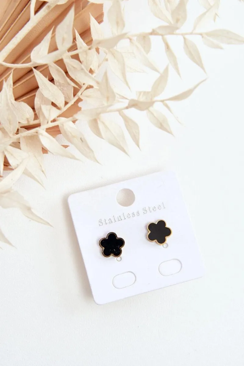 Best Delikatne Kolczyki Kwiaty Czarno-Złote Kolczyki