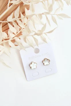 Discount Glam Chic Delikatne Kolczyki Kwiaty Biało-Złote