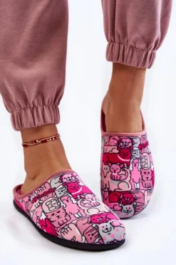 Kapcie Klasyczne|Klapki Damskie Klasyczne>INBLU Domowe Klapki Papcie W Koty GF-12-023 Różowe