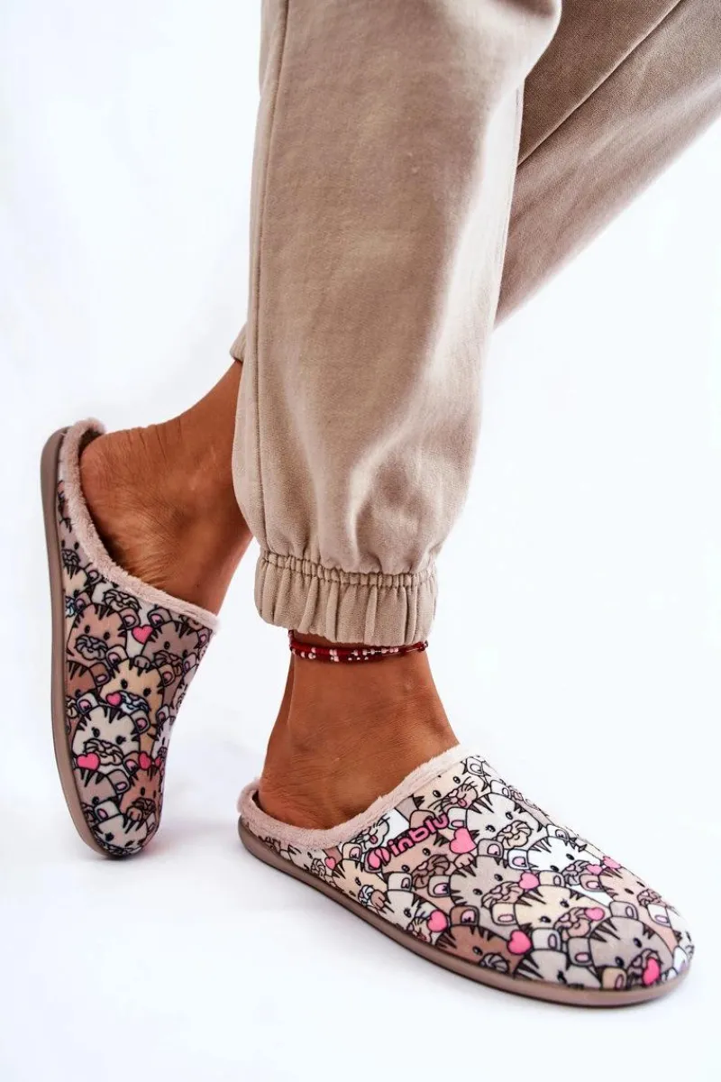 Sale INBLU Domowe Klapki Papcie W Koty GF-12-011 Beżowe